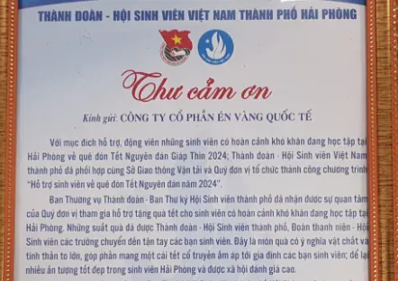 BẰNG KHEN CỦA THÀNH ĐOÀN HSV HẢI PHÒNG