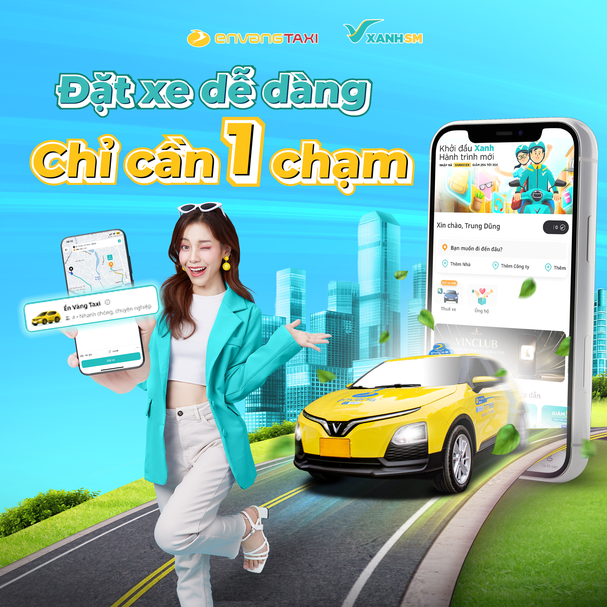 Đặt xe taxi Én Vàng cực kì dễ dàng, chỉ cần 1 chạm