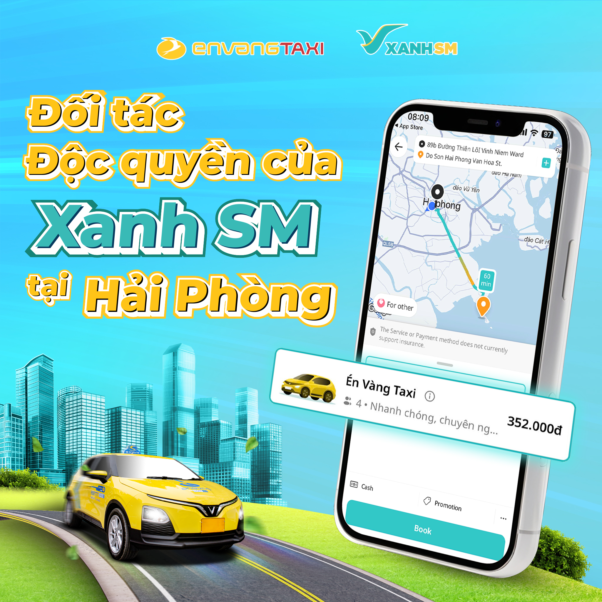 Én Vàng Taxi là đối tác độc quyền của Xanh SM tại Hải Phòng