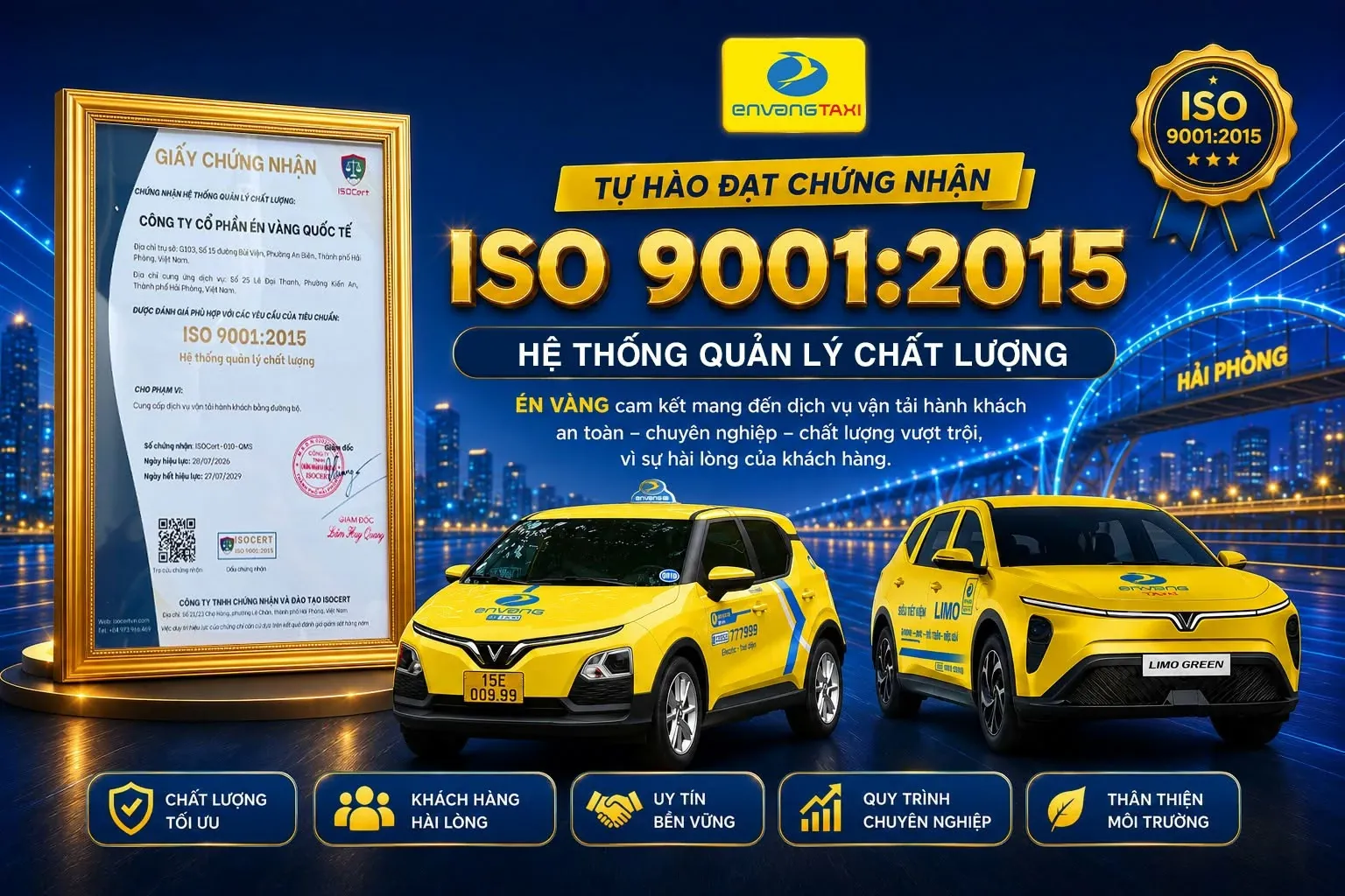 ÉN VÀNG TỰ HÀO ĐẠT CHỨNG NHẬN ISO 9001:2015