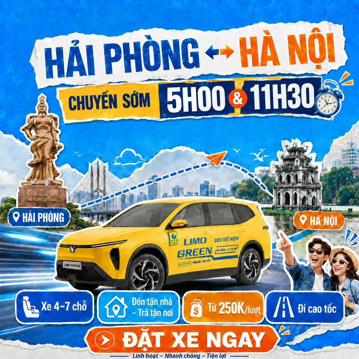 HẢI PHÒNG – HÀ NỘI: CÓ CHUYẾN SỚM 5H00 & 11H30 TRƯA